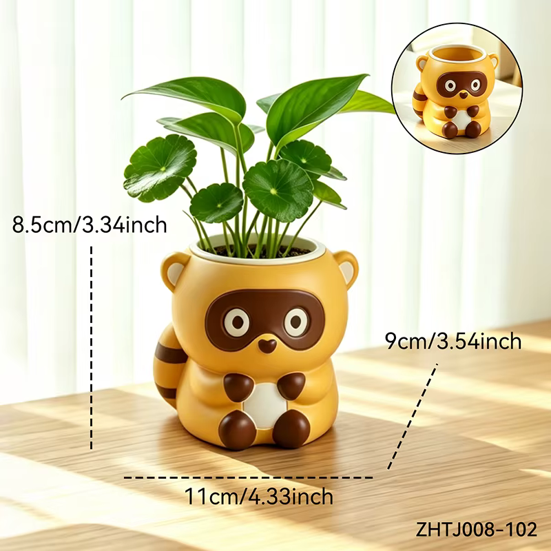 Vase à succulentes fantaisie en résine, motif raton laveur bandit, pour décoration intérieure, burea