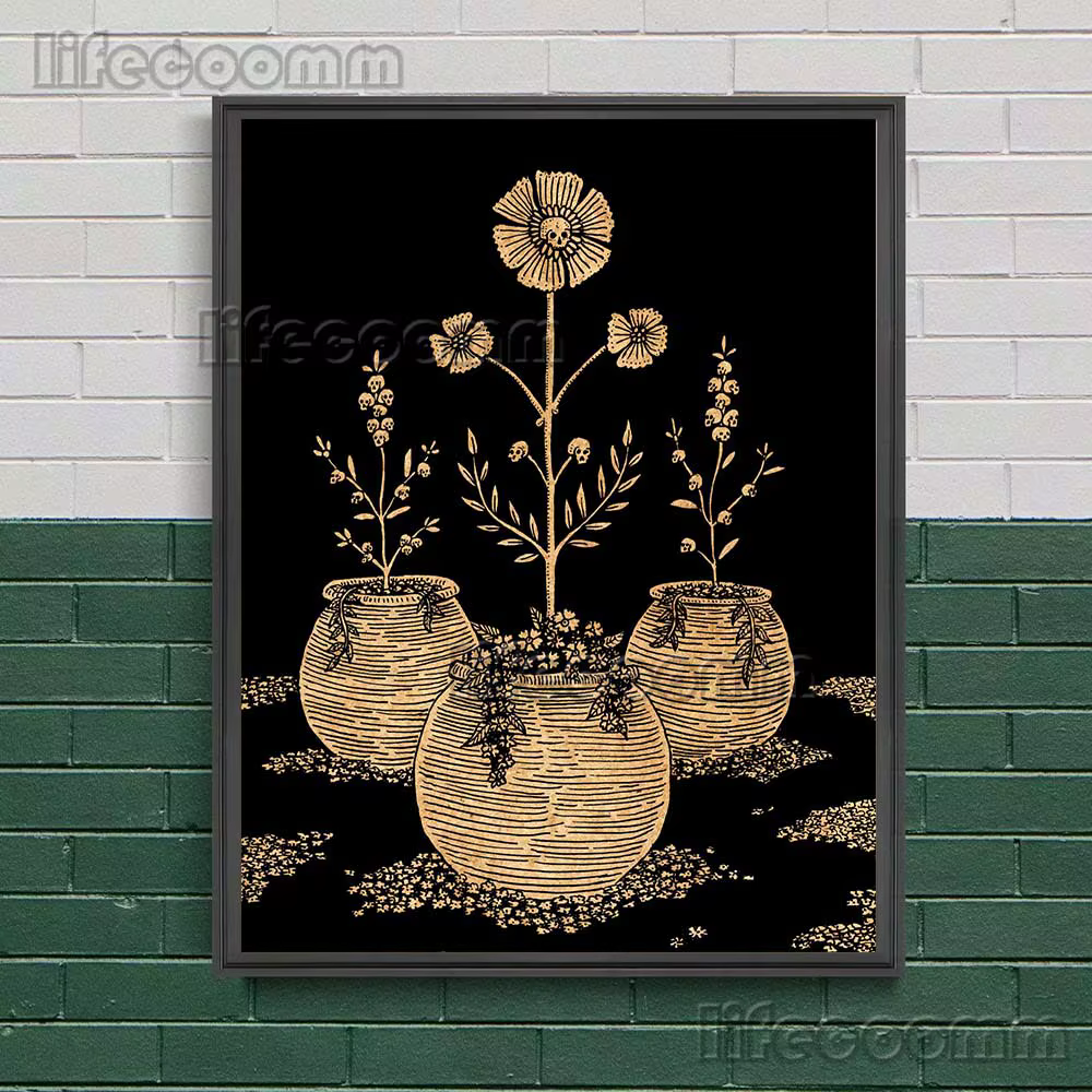 Affiche d'art avec plante pleine de soleil et de lune, élément de sorcellerie, décoration de maison,