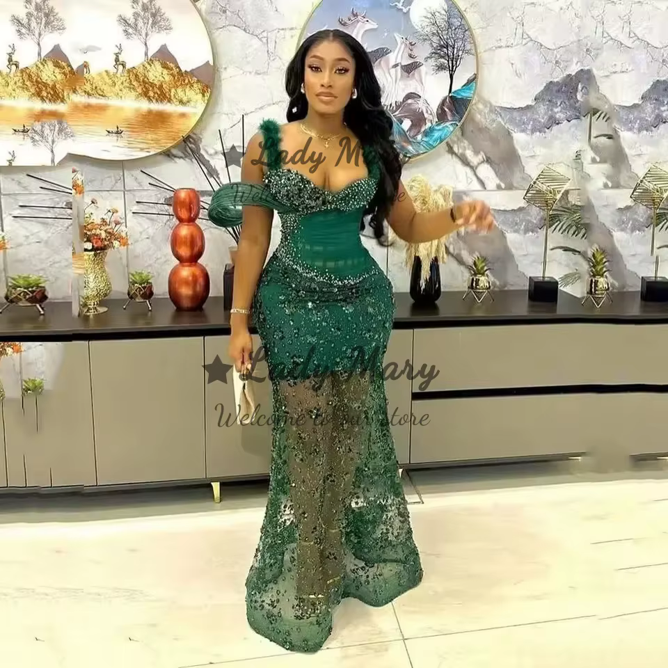 Robe De soirée verte avec perles magnifiques, effet d'illusion pour femmes, robes De bal formelles, 