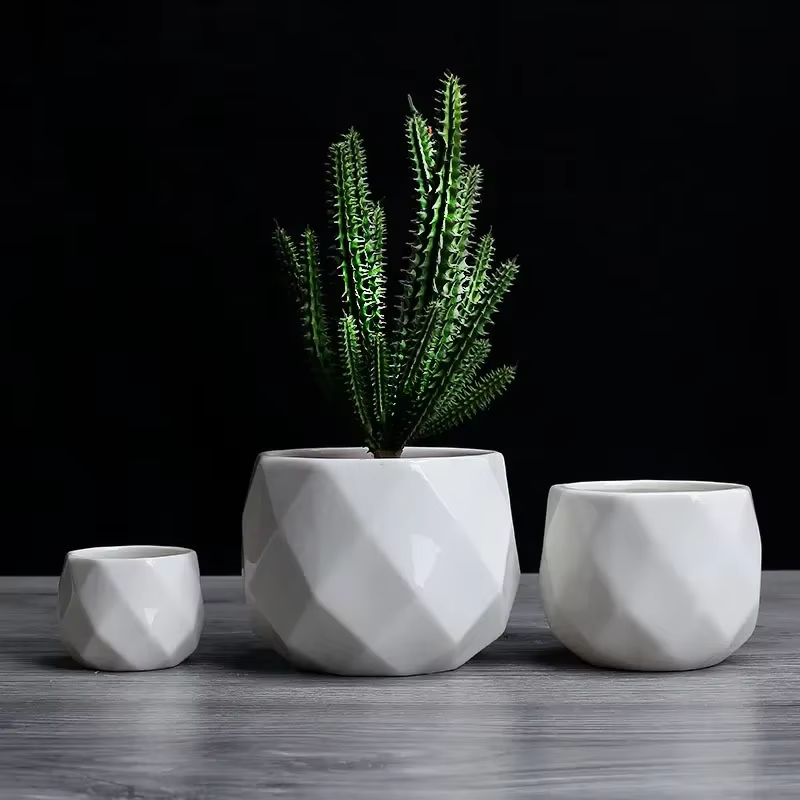 Pot de fleurs géométrique diamant créatif en céramique, conteneur de plantes succulentes simples, ja