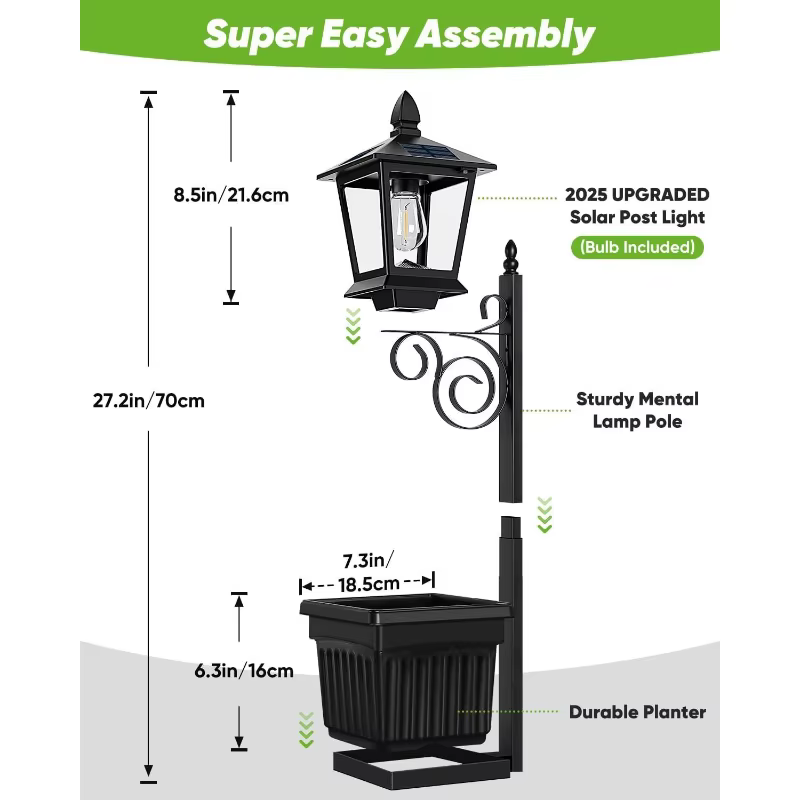 Pot de fleurs solaire imperméable d'extérieur 2-en-1 avec lumière décorative pour la maison, le jard
