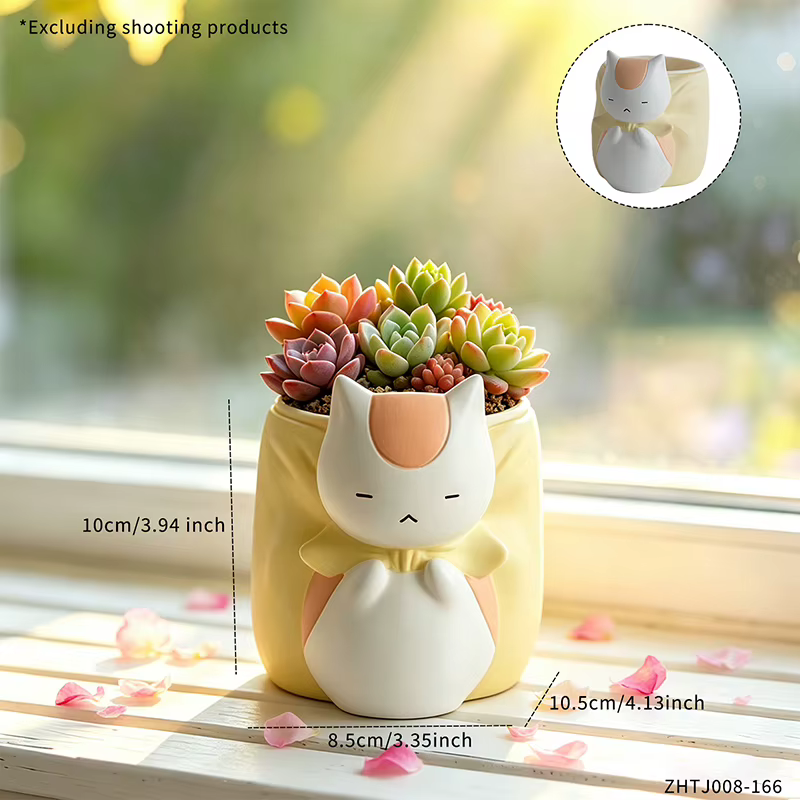 Pot de fleurs en résine chat bouffon endormi, joli pot pour petites plantes, décoration pour la mais