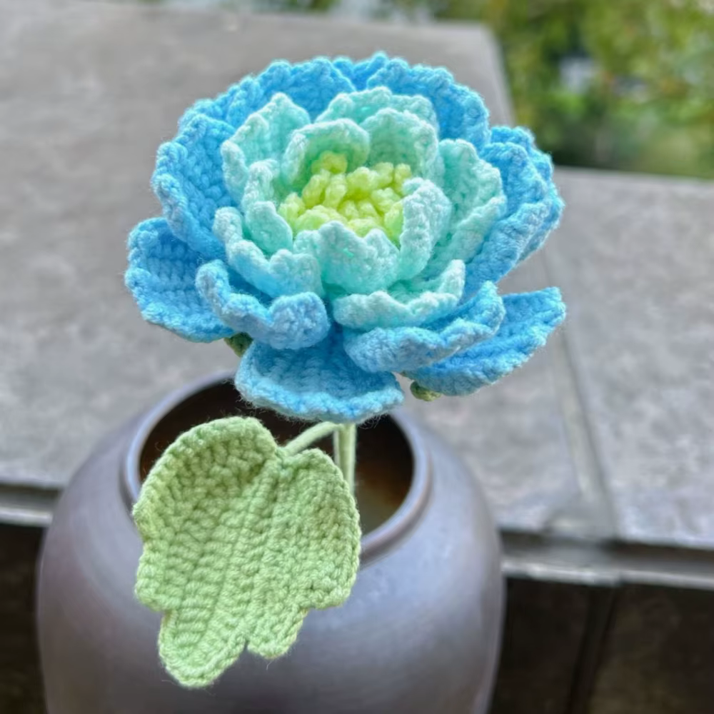 Bouquet de pivoines artificielles au Crochet fait à la main, fleur de pivoine tricotée pour annivers