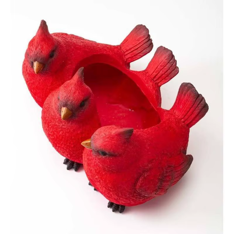 Pot de fleur à trois oiseaux rouge de dessin animé, plante succulente, Pot de fleur en résine, décor