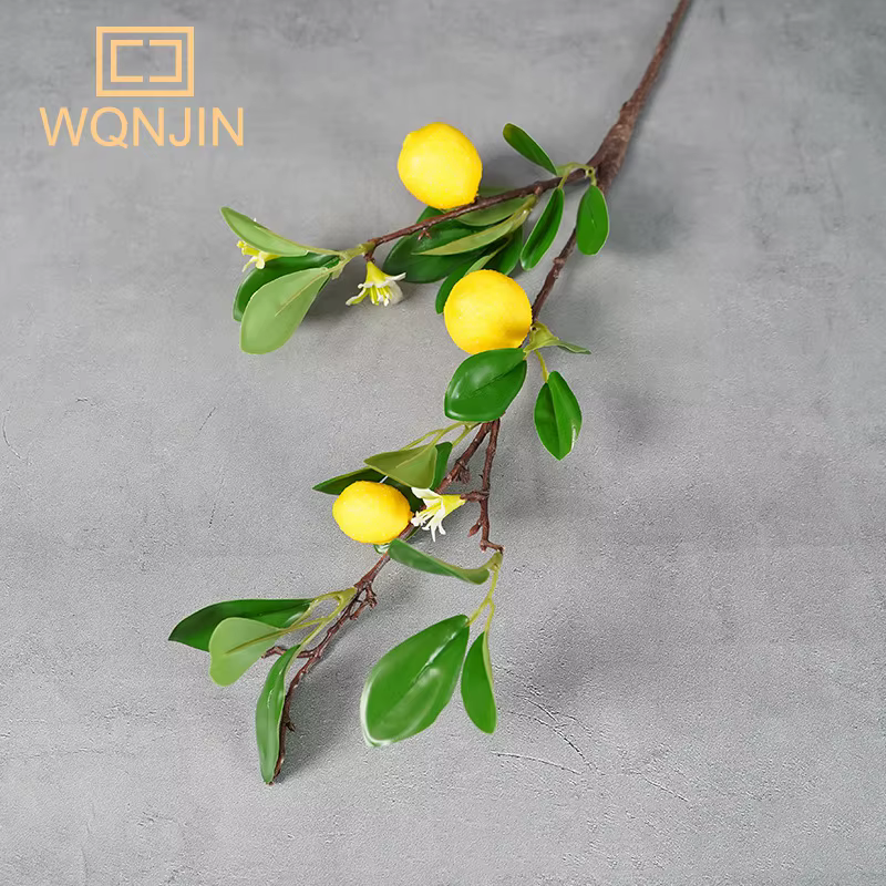 Branche de fruits de citron de luxe avec feuilles vertes, fleurs artificielles, accessoires de photo