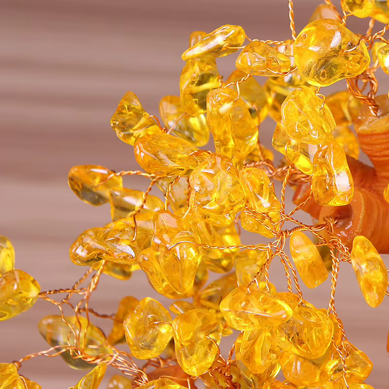 Bonsaï en cristal naturel, arbre porte-bonheur, arbre à argent Feng Shui, cristal jaune, ornements d