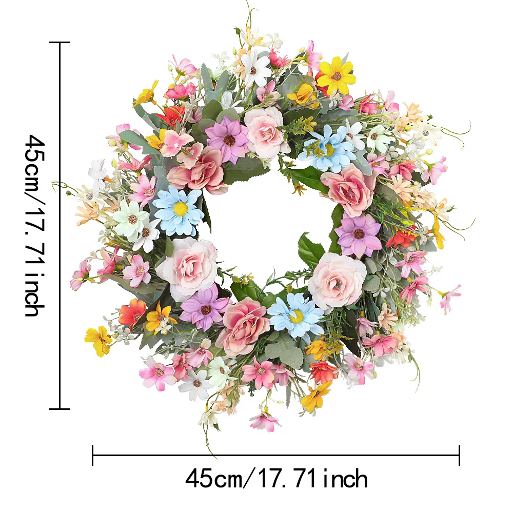 YeeNanee Couronnes de printemps aux fleurs sauvages éclatantes pour porte d'entrée, couronne d'été a