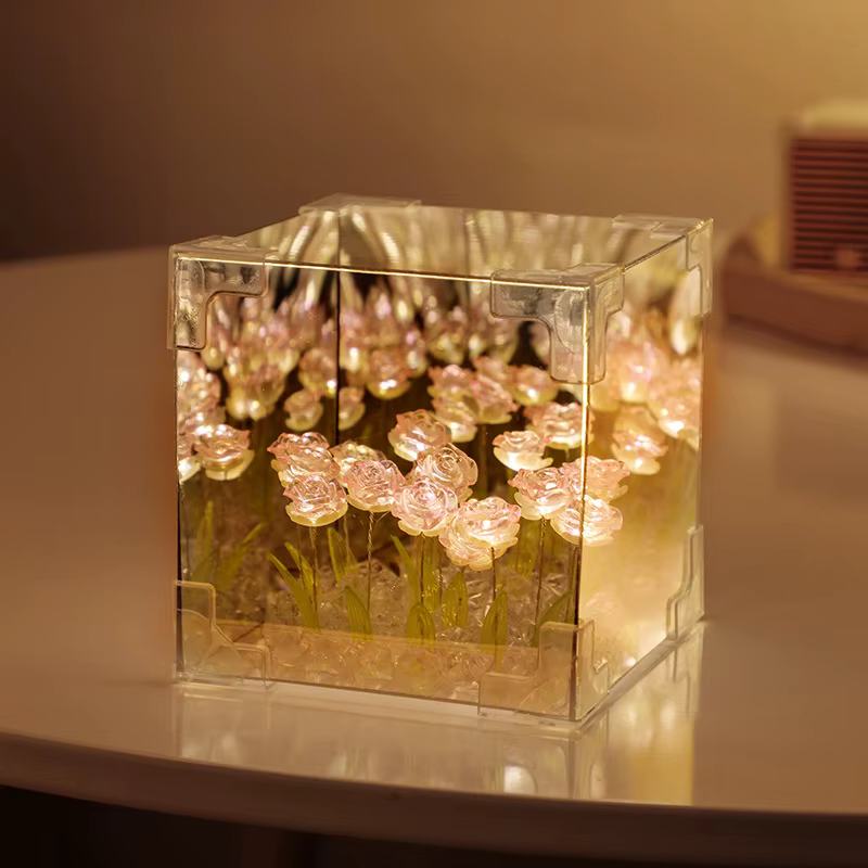 Boîte à fleurs de roses romantique, veilleuse tulipe Led faite à la main, paquet de matériel de bric