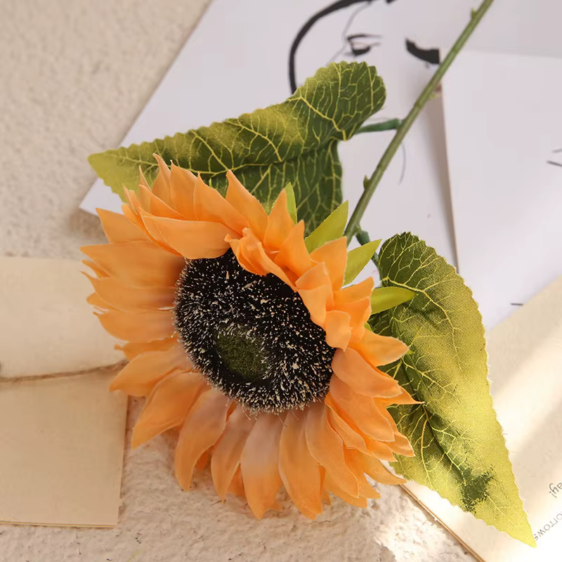 Branche de Fleurs Artificielles de Tournesol avec Cuir oral elu, Accessoires de Table de Salon, Four