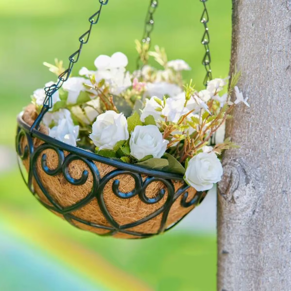 Pot de fleurs rond en fer marron noix de coco, panier suspendu, plante verte charnue créative europé