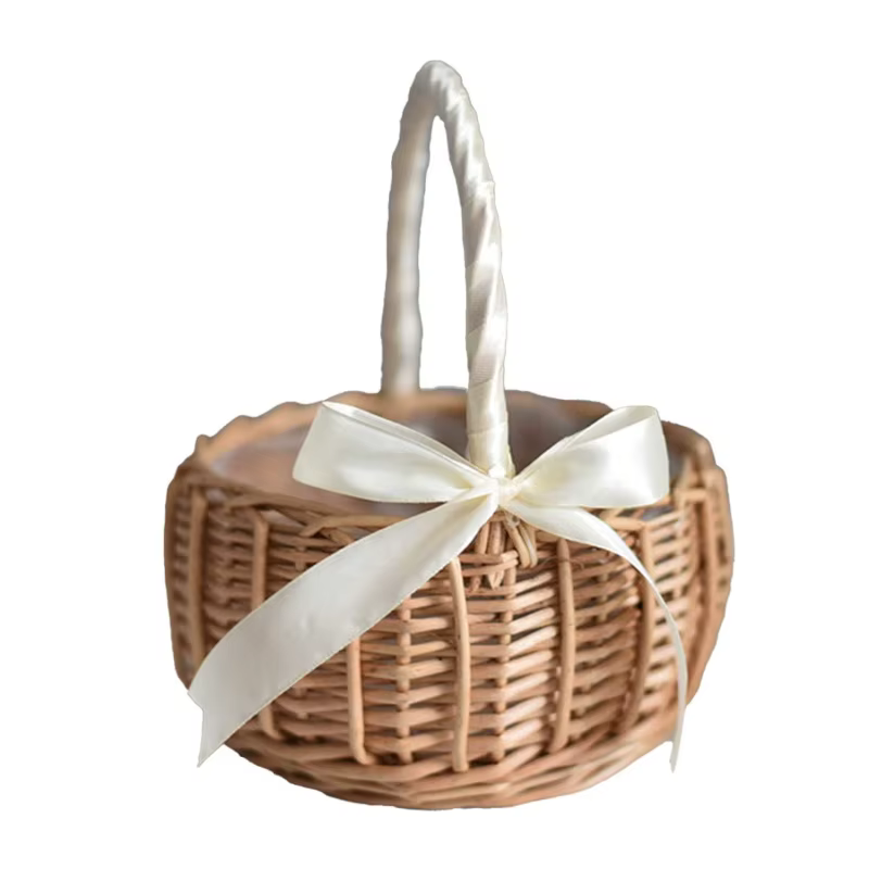 Panier de fleurs de mariage tissé à la main avec poignée, panier d'articles divers en osier, panier 