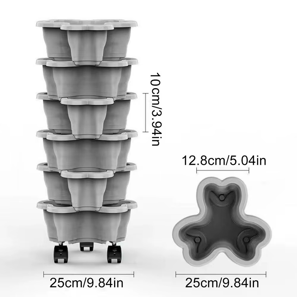 Nouveau pot de fleurs vertical empilable, pot de fleurs en plastique multi-niveaux avec roulettes mo