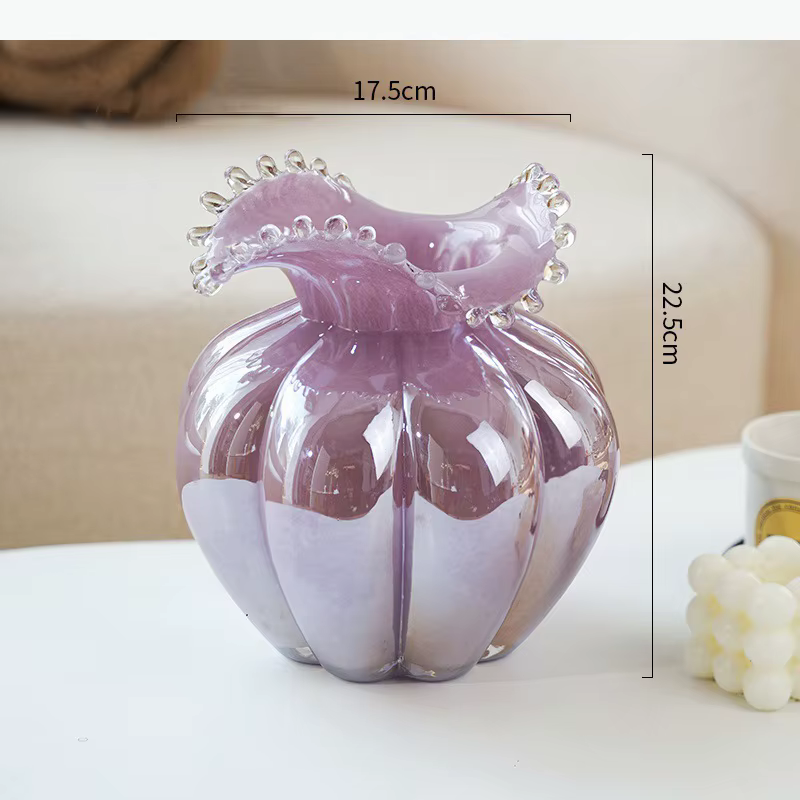 Vase en verre en forme de bourgeon de fleur de citrouille, pots de plantes, décoration de table, arr
