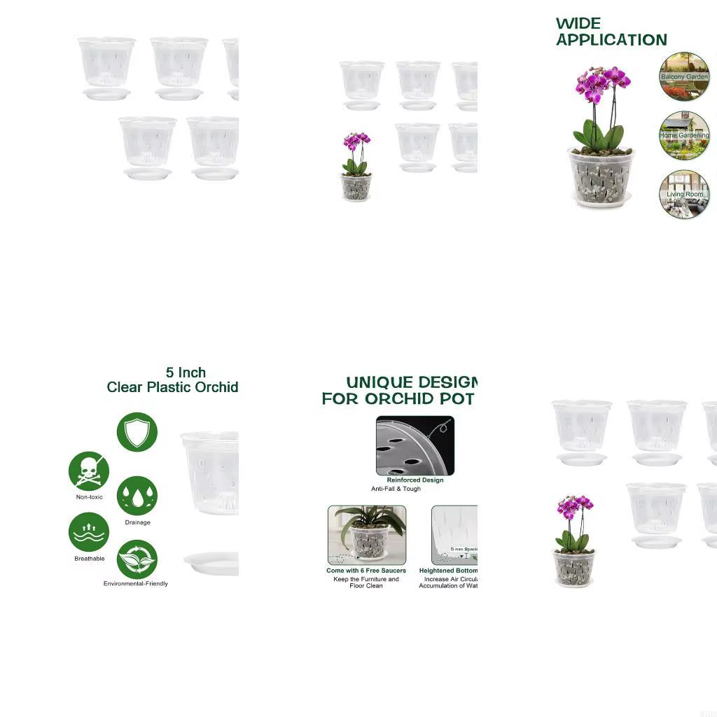 Paquet 5 porte-fleurs en plastique visibles avec trous Drainage pour une forte croissance entretien 