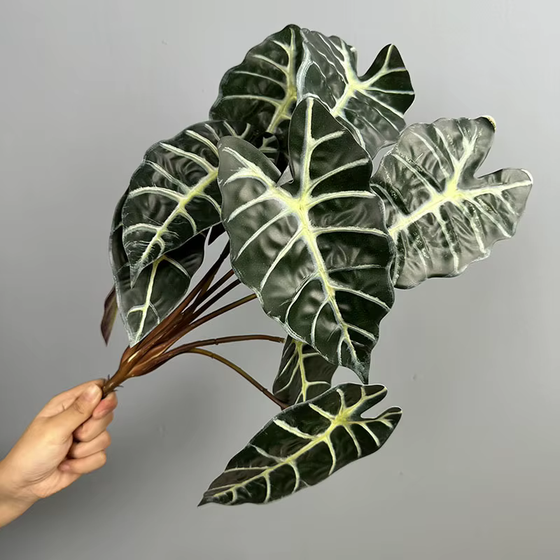 Lot de 5 plantes artificielles en plastique, feuilles de taro, bouquet de 10 têtes, décoration d'hôt