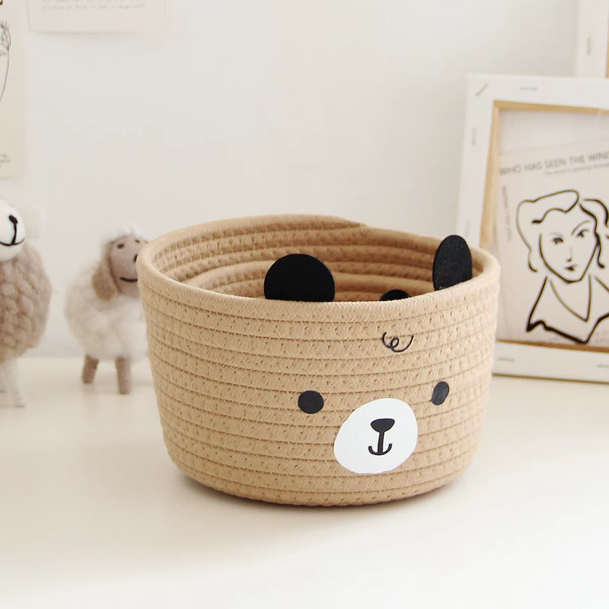 Paniers de rangement mignons en rotin tissé, décoration de chambre à coucher, étui de rangement pour