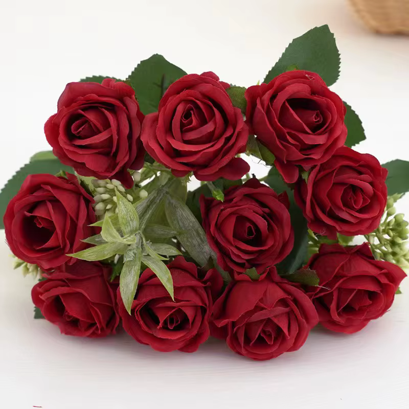 10 têtes Rose Bouquet fleurs artificielles Western Rose décoration de mariage 6 couleurs pivoines fa