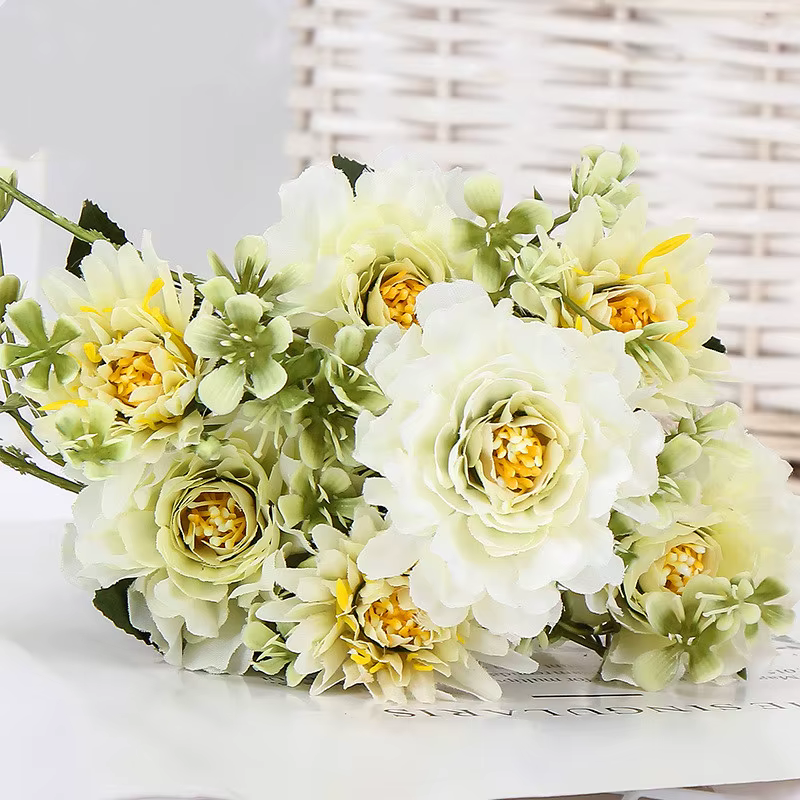 Bouquet de roses pivoines camélia artificielles, 1 pièce, fausses fleurs, pour mariage, décoration d