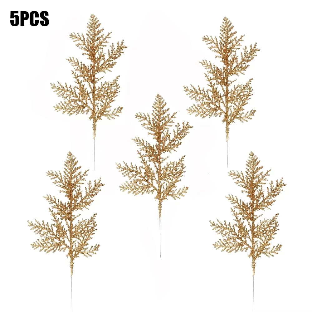 Plantes artificielles Branches de pin, 10/5 pièces, paillettes de noël, feuilles dorées, décoration 