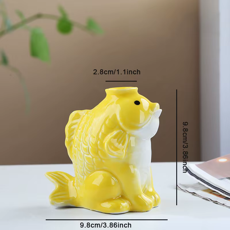 Vase en céramique en forme de poisson mignon, ornement pour l'entrée, la table à manger, récipient p