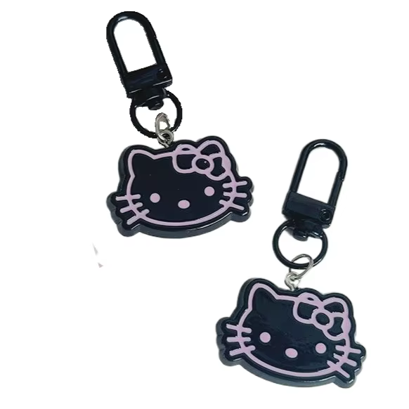 Porte-clés Hello Kitty en acrylique rose et noir, pendentif mignon pour sac, breloque tendance, cade