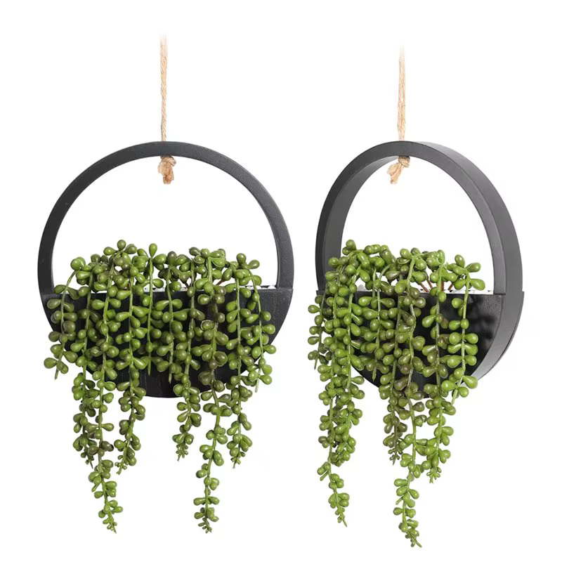 BSEVB-Home Décoration murale intérieure pour salon, 2 pièces, plantes artificielles noires suspendue