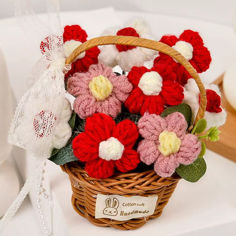 ※1 bouquet de fleurs au crochet fait main, bouquet de fleurs tricotées pour Noël, décoration de la m