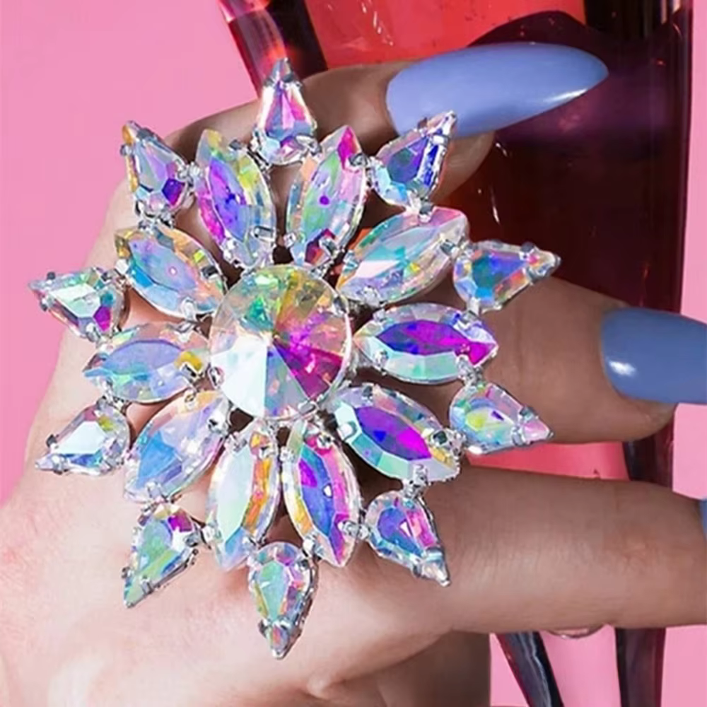 Bague ouverte réglable en forme de fleur, diamant d'eau coloré, goutte d'eau, accessoire de dîner, p