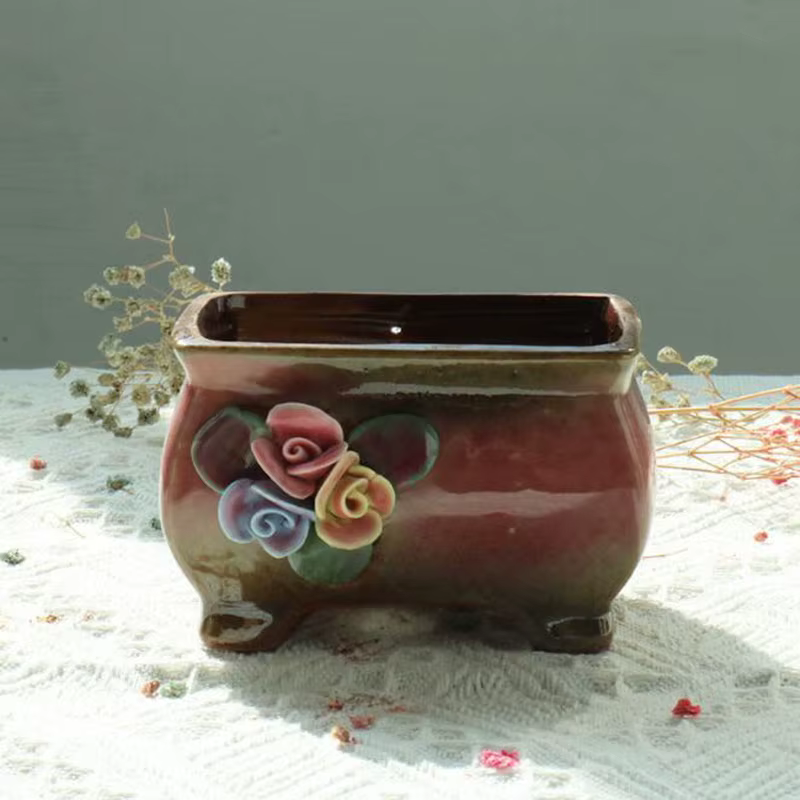Pot de Plantes Succulentes Rétro, Ornements de Bureau, Motif Floral Décoré, Bonsaï, user inière Exqu