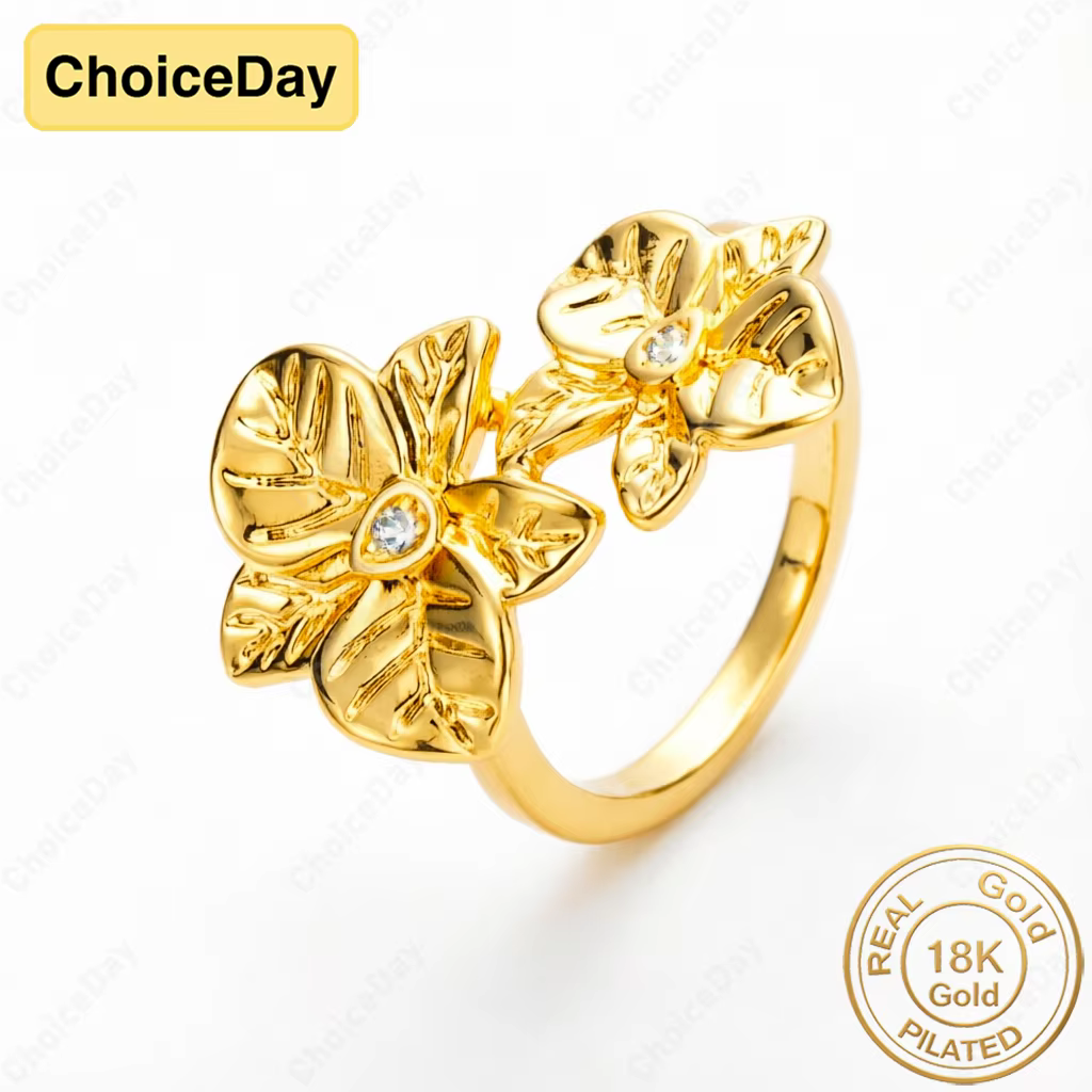 Bague Fleur Exquise Plaqué Or 18K pour Femme - Bijou Élégant et Stylé pour Fiançailles et Cadeau de 