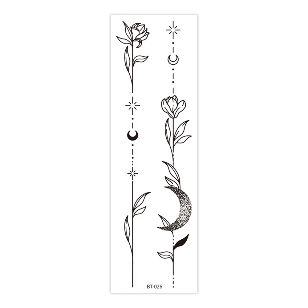 1 autocollant de tatouage temporaire noir motif fleur, plantes et fleurs, pour femmes, art corporel,