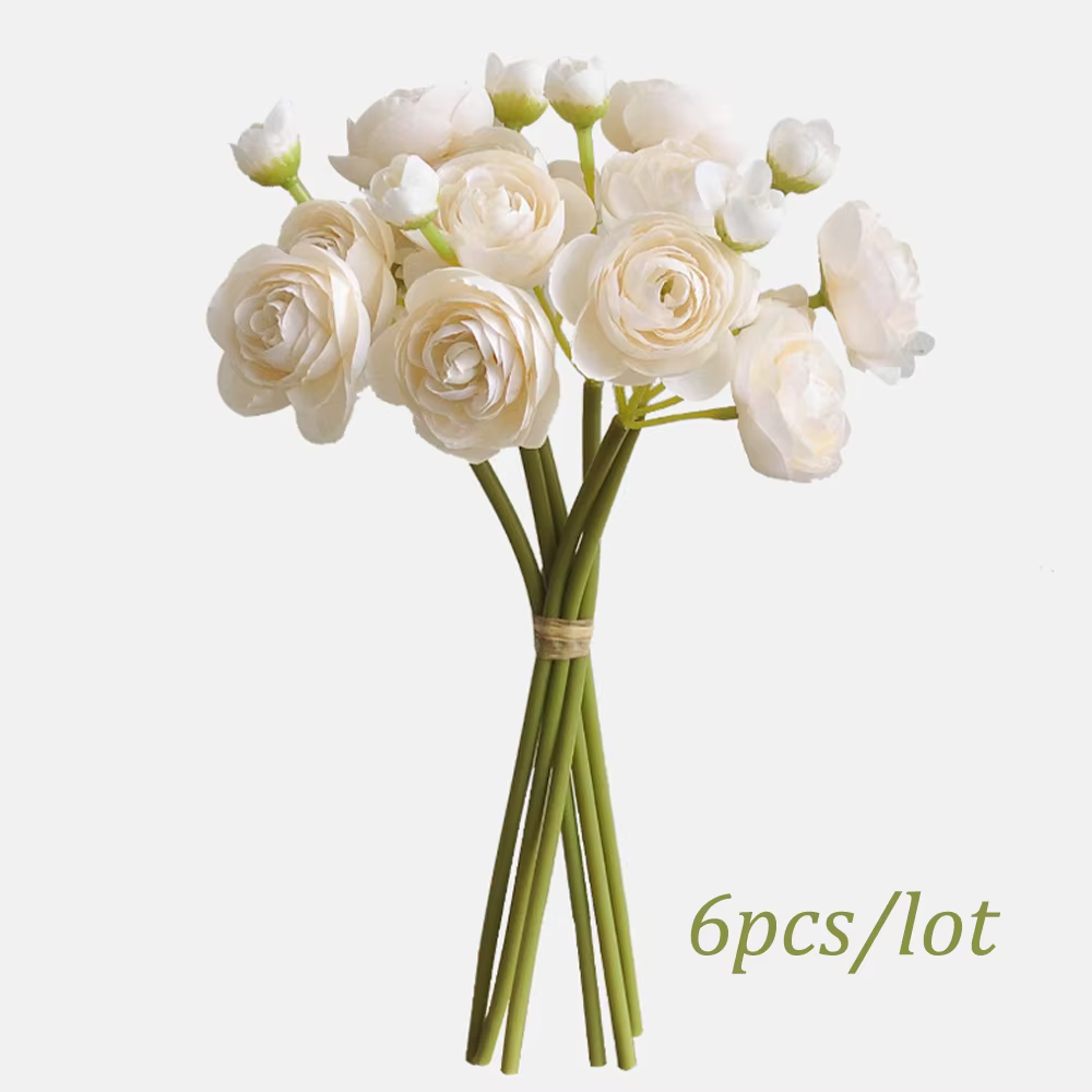 Bouquet de fleurs artificielles Ranunculus, 6 pièces, fausses fleurs en vrac, arrangements de mariag