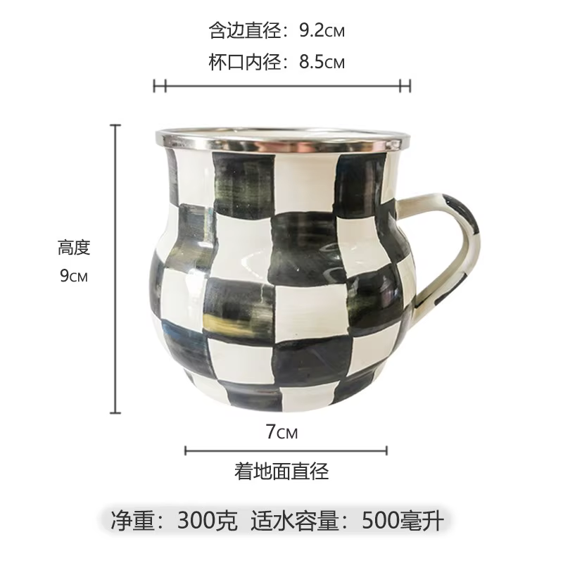 Tasse à eau en émail français rétro, tasse à fleurs en émail, tasse à café peinte, tasse à thé, Vase