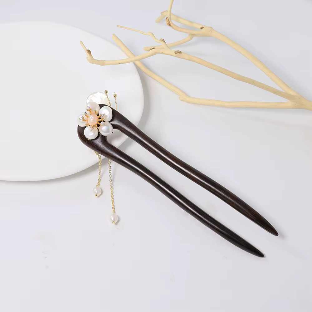 ALANDING YST-Épingle à Cheveux en Perles Naturelles pour Femme, Fleur Excavateur, Style de Styliste 