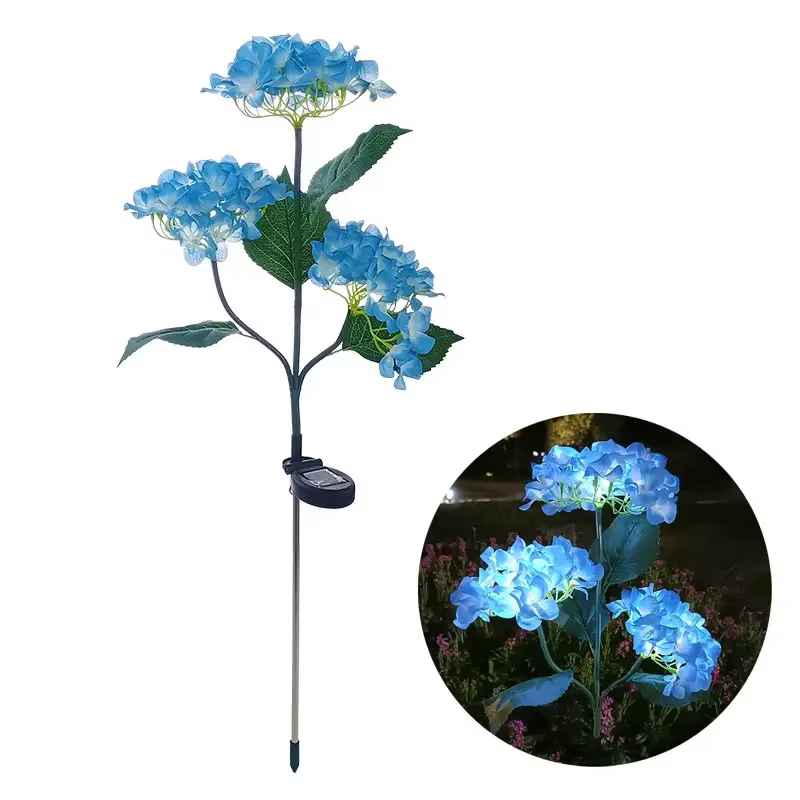 Lampe solaire de jardin à 3 têtes d'hortensias, éclairage floral artificiel pour l'extérieur, idéale