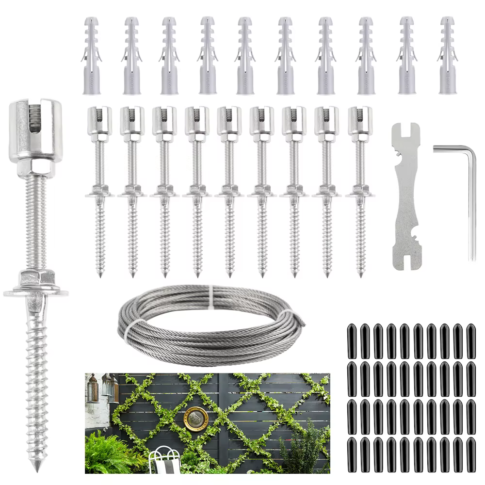 Kit de treillis mural pour plantes grimpantes, cordes de 16m, moyeux en acier inoxydable de 50 pieds