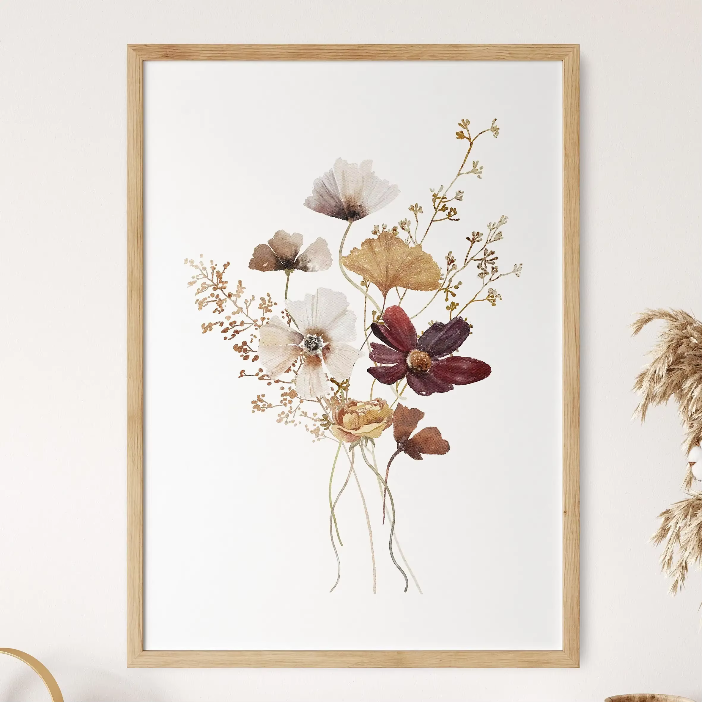 Affiche de bouquet de fleurs sauvages en aquarelle, peinture sur toile botanique florale minimaliste