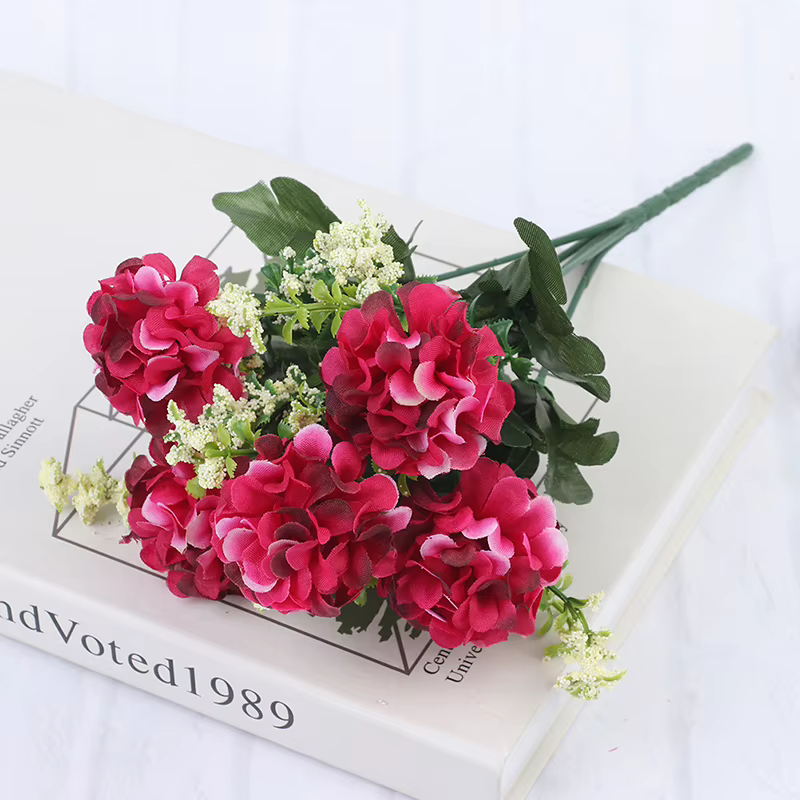 NOUVEAU 1 Bouquet de 5 Têtes d'Hortensias en Soie, Fleurs Artificielles, Décoration Florale