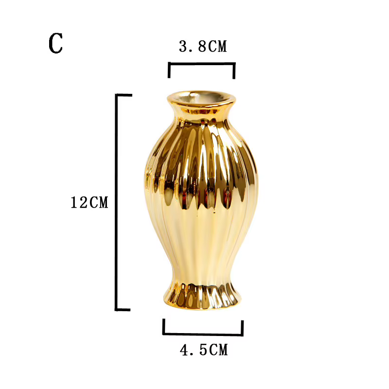 Petit Vase en céramique gaufrée de style européen doré avec motifs floraux – Porte-fleurs de bureau 