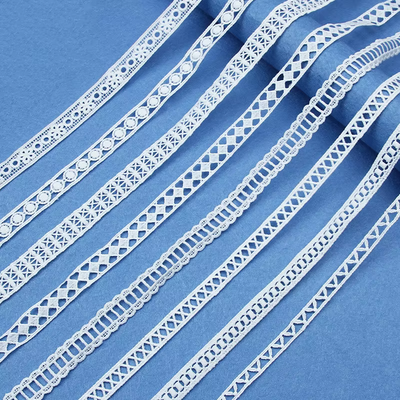 Rubans d'habillage en dentelle brodée en coton blanc de haute qualité, 5Yards, tissu, matériaux arti