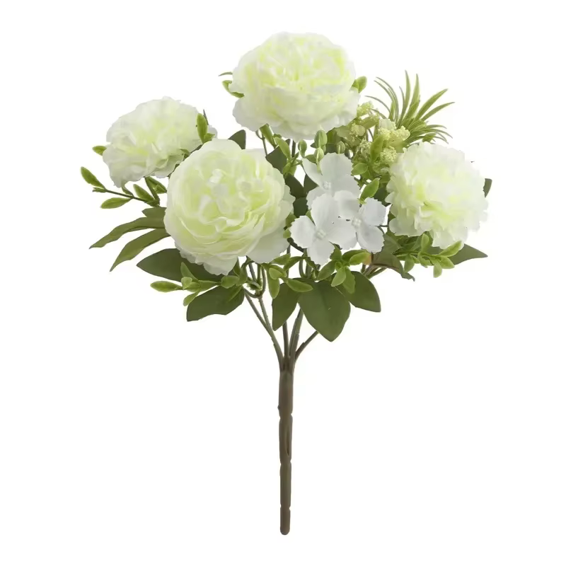 Bouquet d'hortensias artificiels pour mariage, fausses fleurs, pivoines roses et blanches, décoratio