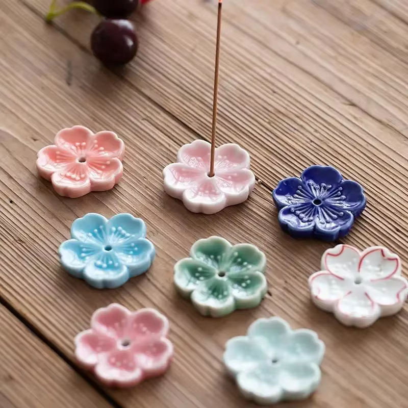 Brûleur d'encens en fleurs de cerisier, décoration de maison en céramique, porte-bâton, encensoir d'