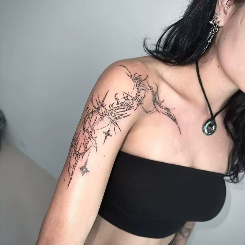 Tatouage temporaire à base de plantes épine lune pour femmes homme bras Art Sexy gland noir imperméa