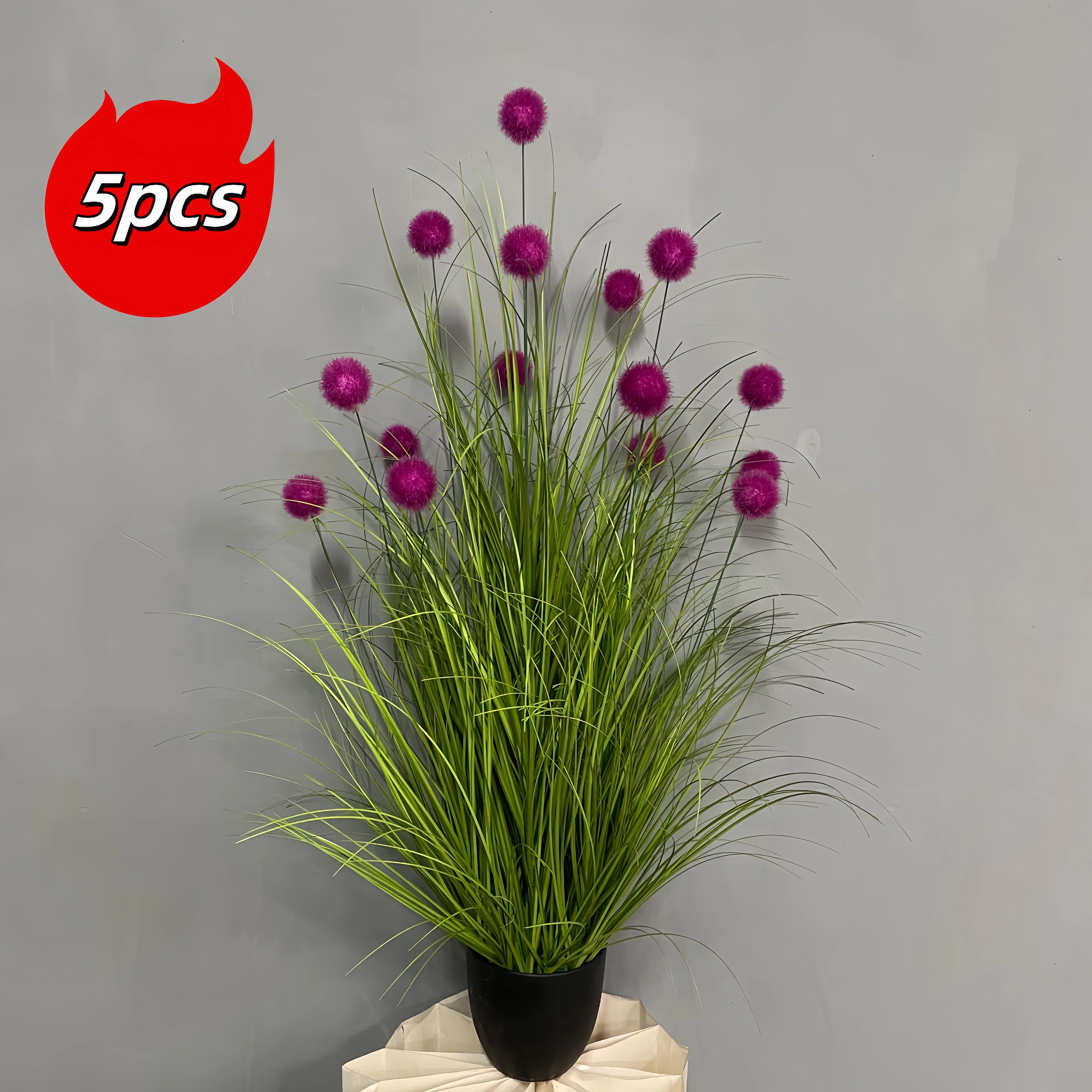 5 plantes artificielles en forme d'herbe bulbeuse violette, idéales pour la décoration intérieure, l