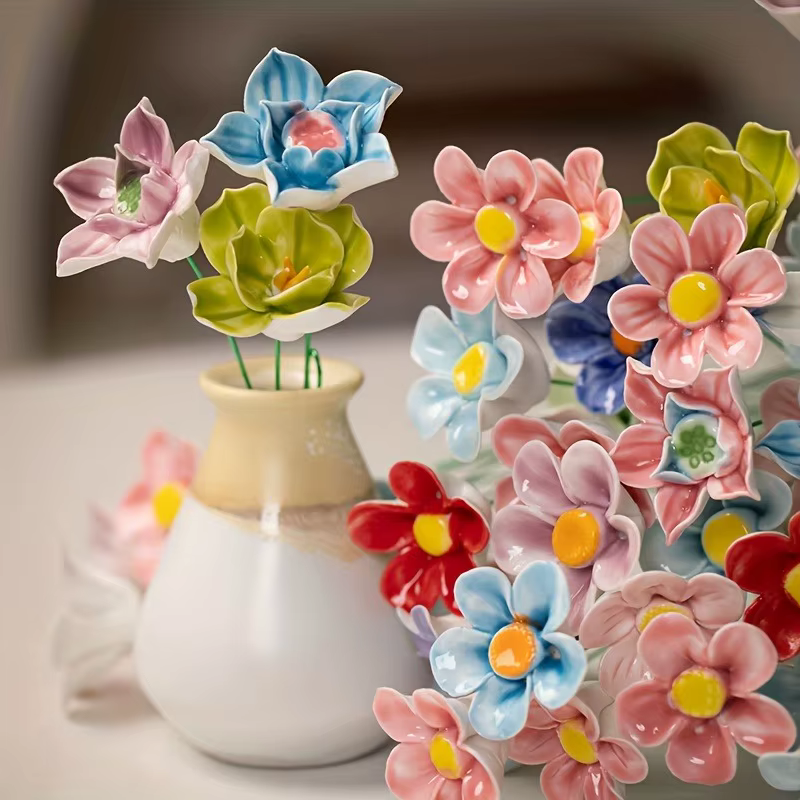 10 pièces de fleurs artificielles en céramique, roses, fausses fleurs pour la décoration de la maiso
