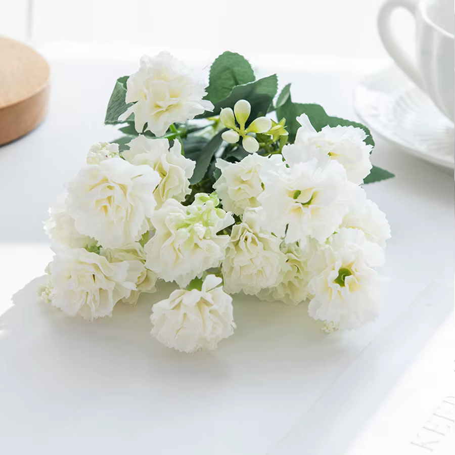 Fleurs artificielles 5 fourches 15 têtes petite œillet pour décoration d'arche de mariage, guirlande