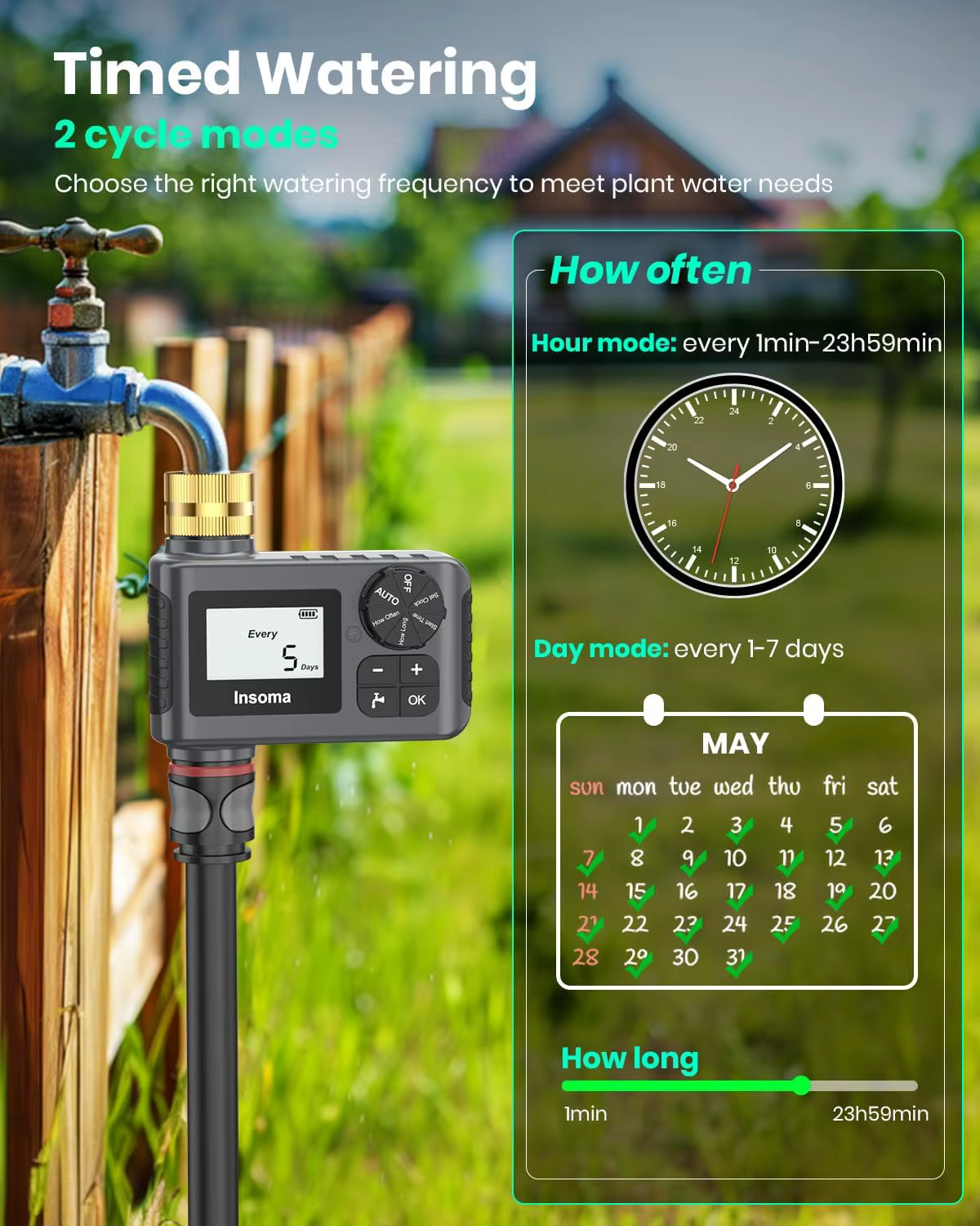 INSOMA-Système d'arrosage automatique, minuterie d'eau d'irrigation de jardin intelligente, avec per