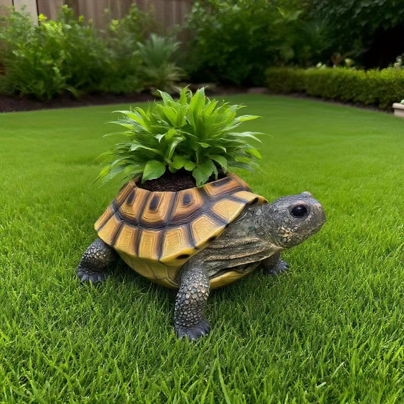 Jardinière succulente tortue réaliste avec trou de drainage. Résine durable, design vintage. Cadeau 