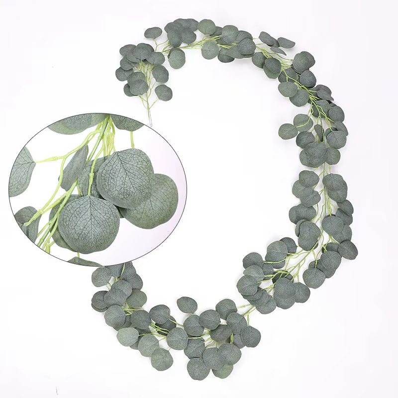Fausses plantes artificielles en rotin d'eucalyptus, couronne de fleurs vertes, cuir chevelu de saul