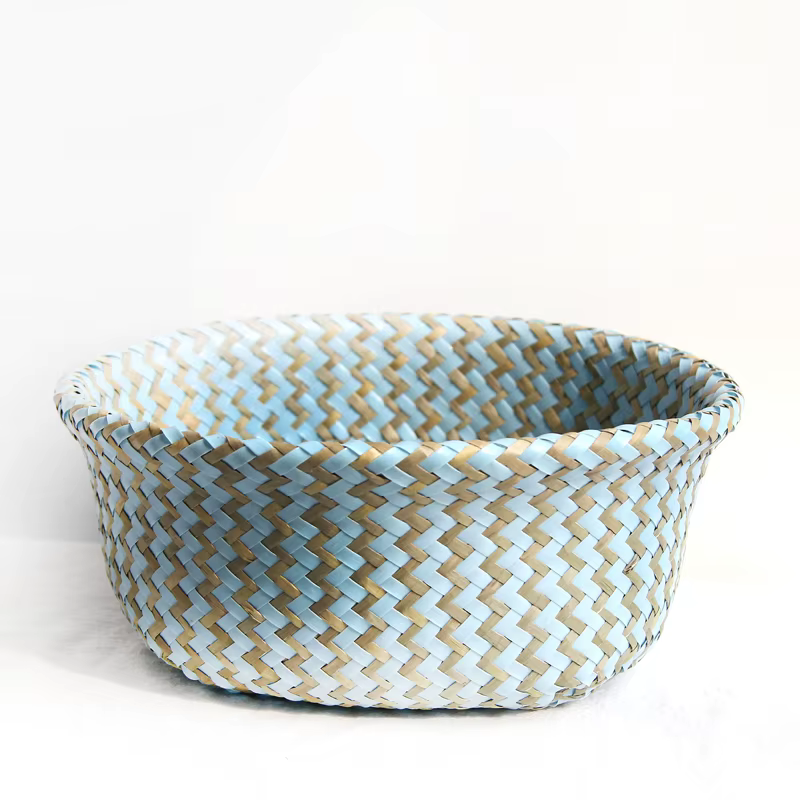 Boho décor rayé osier paniers de rangement à la main pliable panier à linge Patchwork algues fleur v